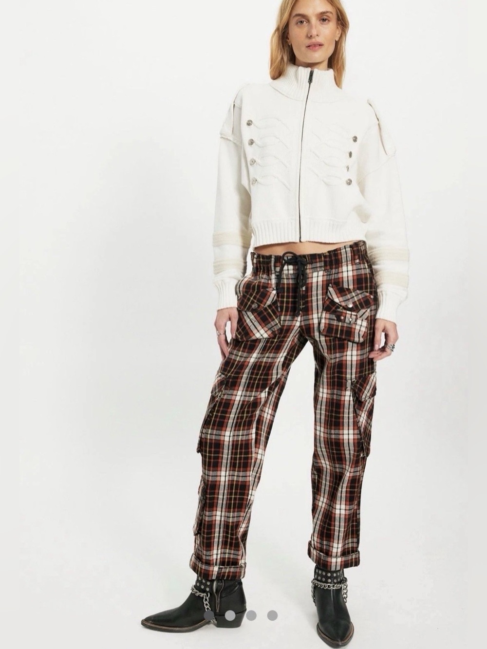 Free People Tahiti Mensware Pull On Cargo Pants Pockets Smock Waist Tie Brown